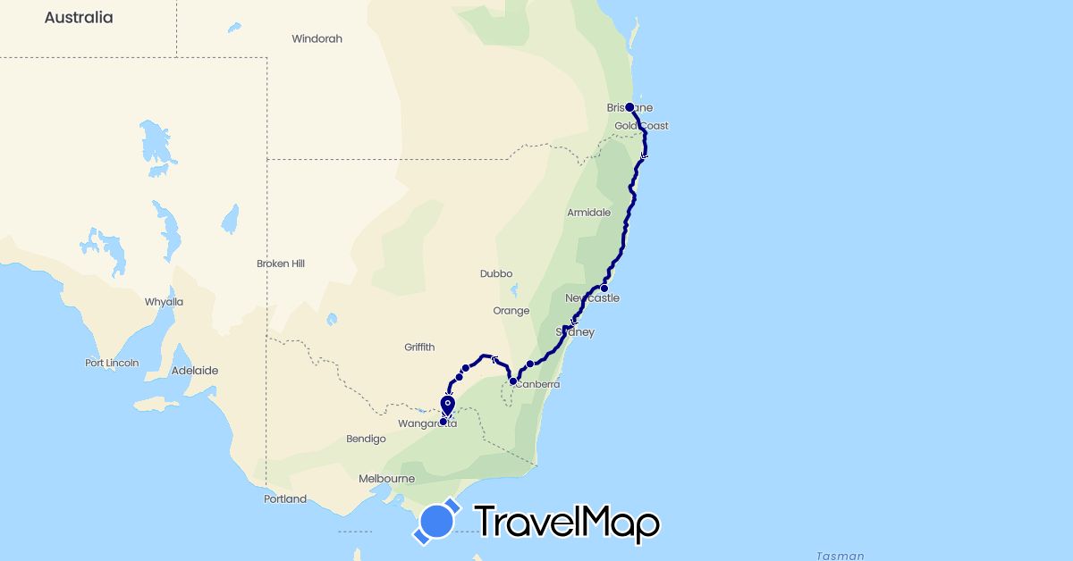 TravelMap itinerary: driving in Australia (Oceania)