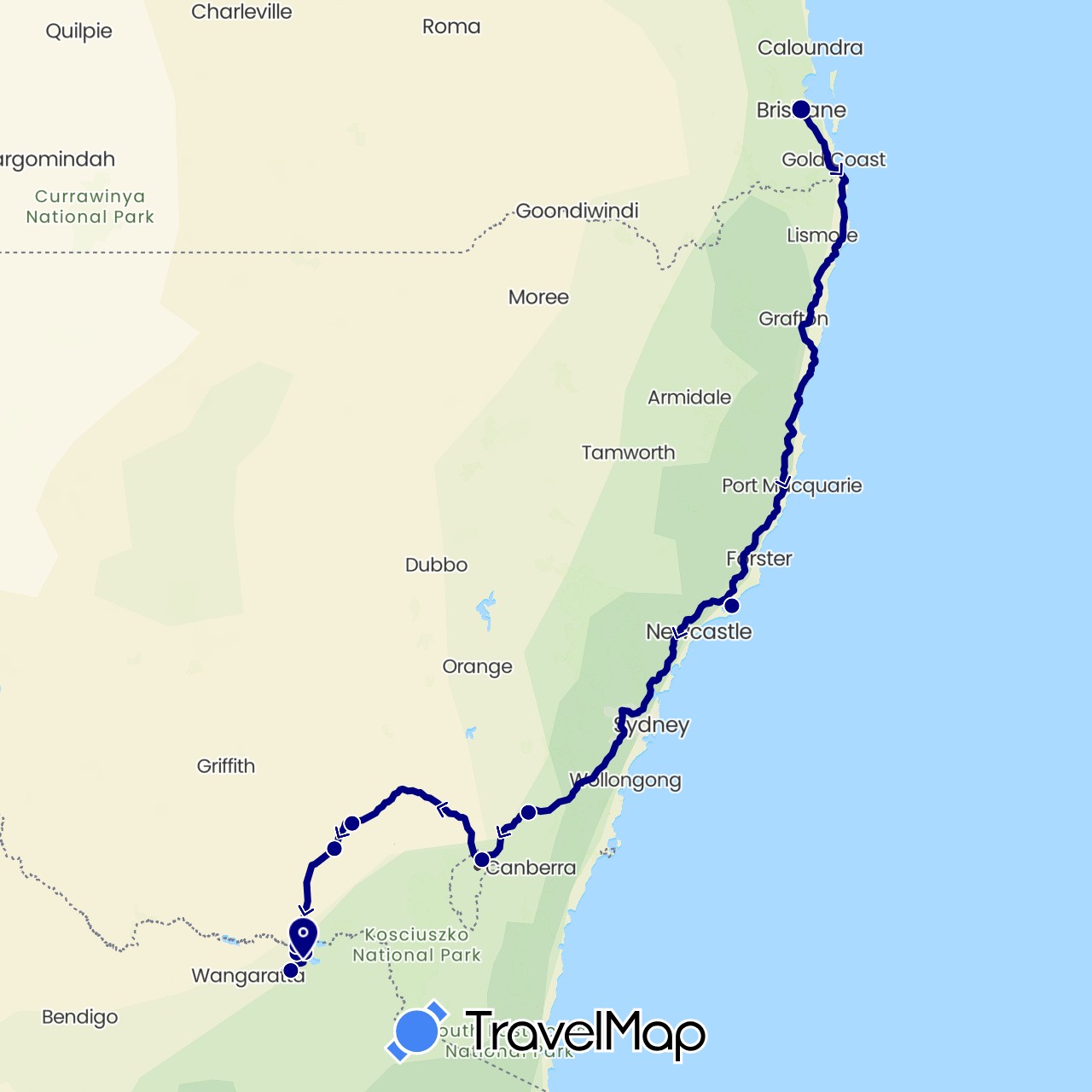 TravelMap itinerary: driving in Australia (Oceania)