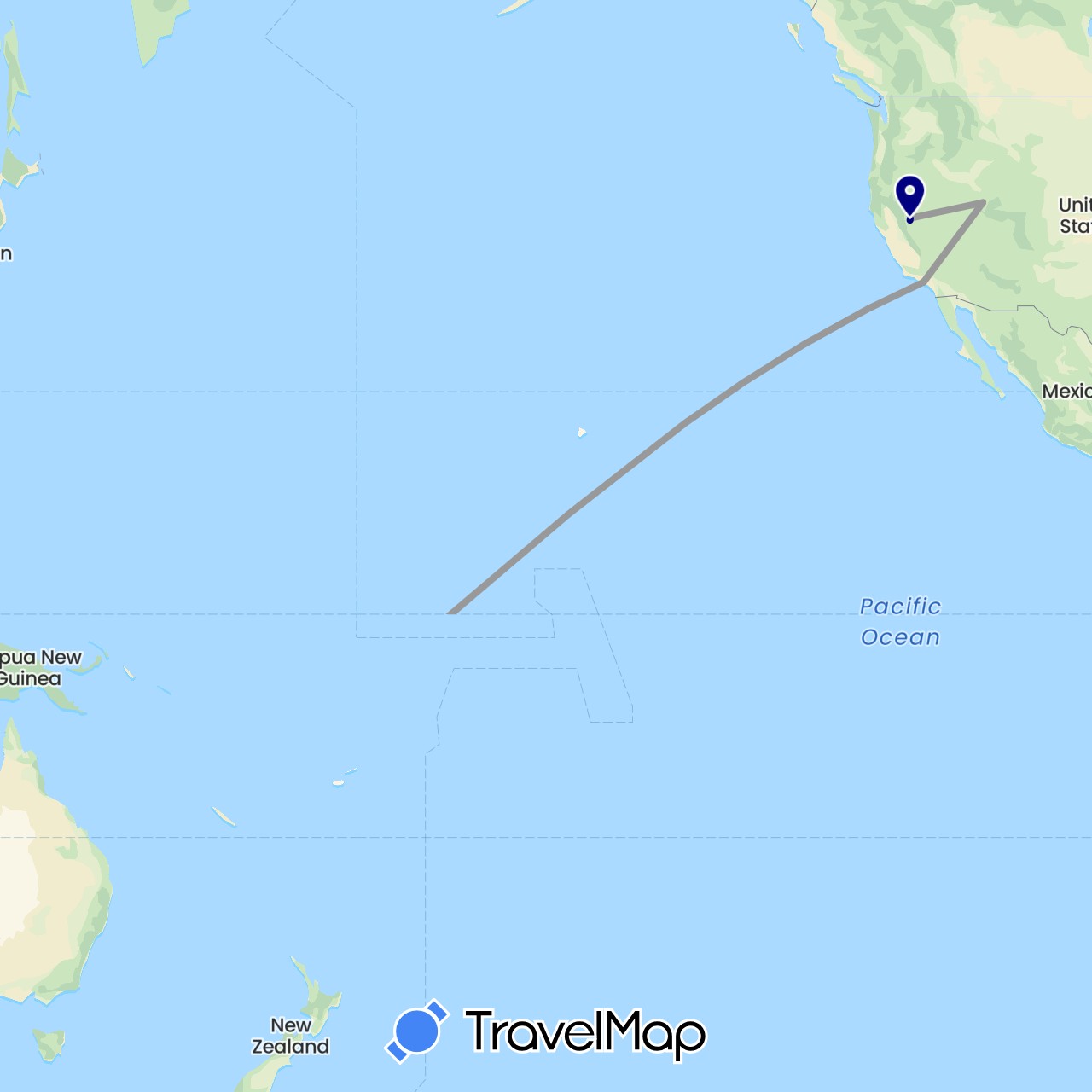 TravelMap itinerary: driving, plane in Australia, United States (North America, Oceania)